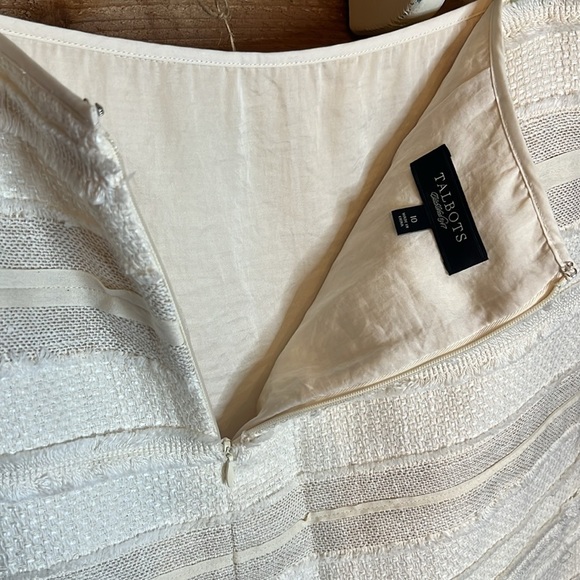 Talbots Midi Textured Cotton Linen Fringe Cream White Pencil Skirt Zip Lagenlook - Picture 7 of 7